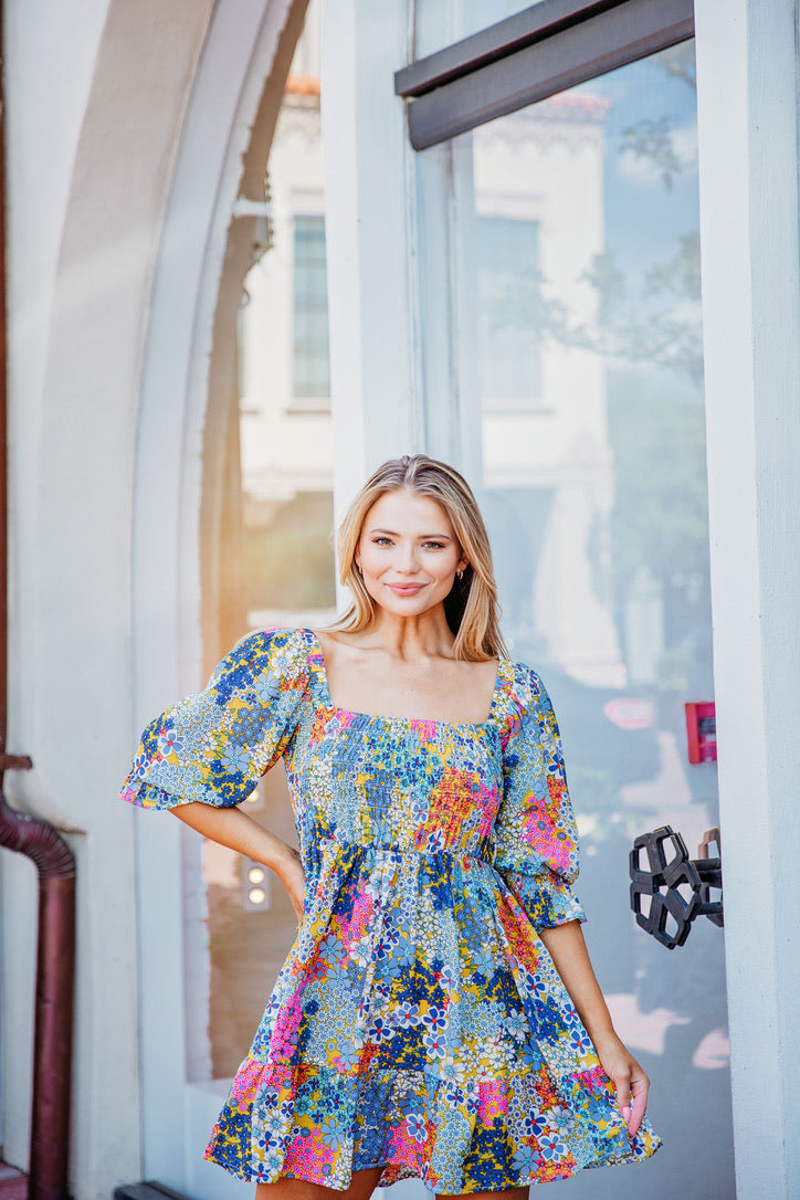 Mustard Floral Vintage Babydoll Dress