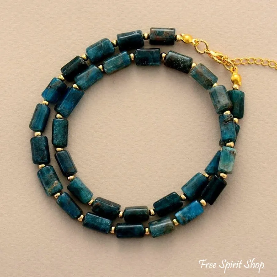 Natural Blue Apatite Tube Bead Choker Necklace