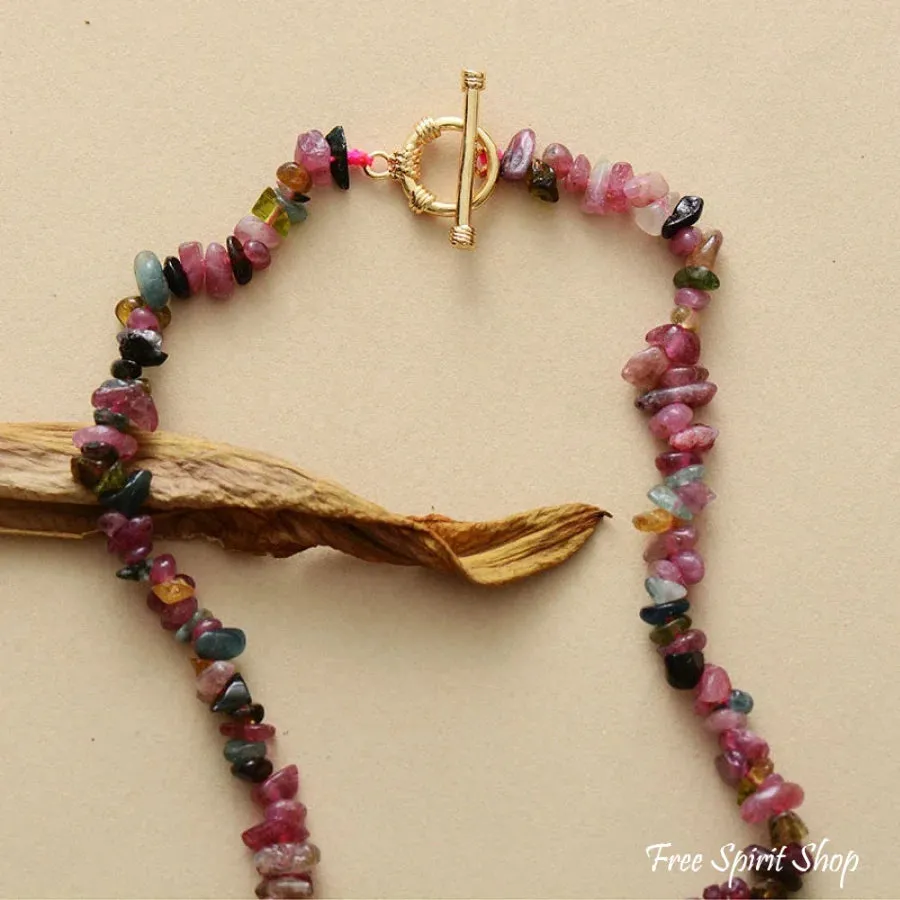 Natural Irregular Pink Tourmaline Beaded Choker Necklace