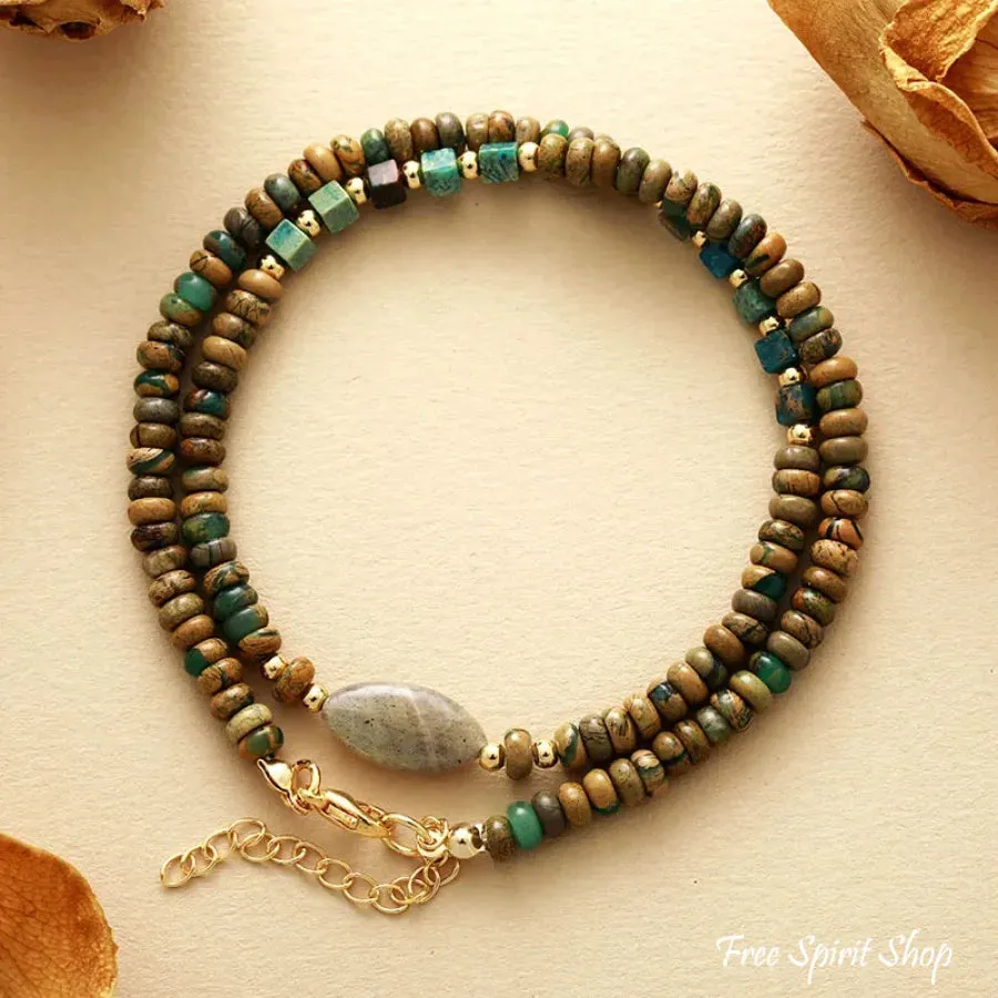 Natural Picture Jasper & Labradorite Minimalist Beaded Choker