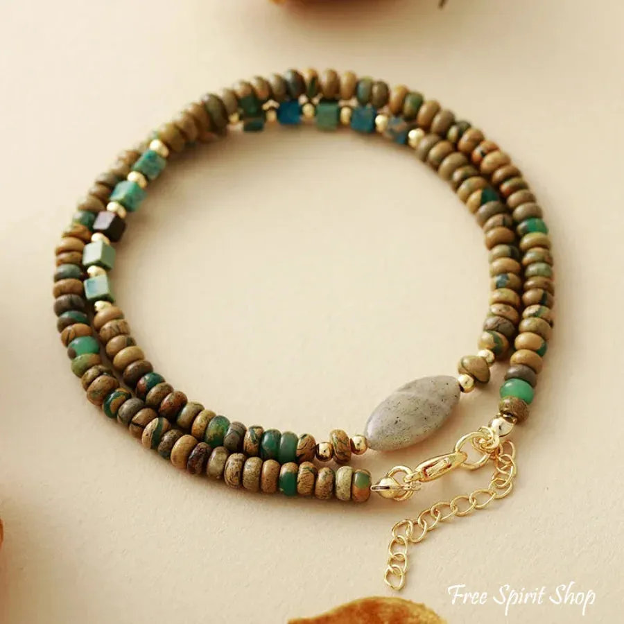 Natural Picture Jasper & Labradorite Minimalist Beaded Choker