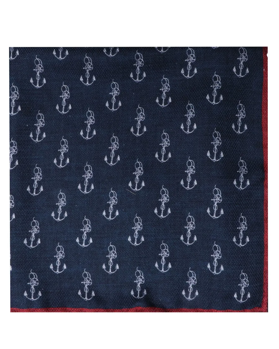 Navy and Ginger Anchor Pocket Square