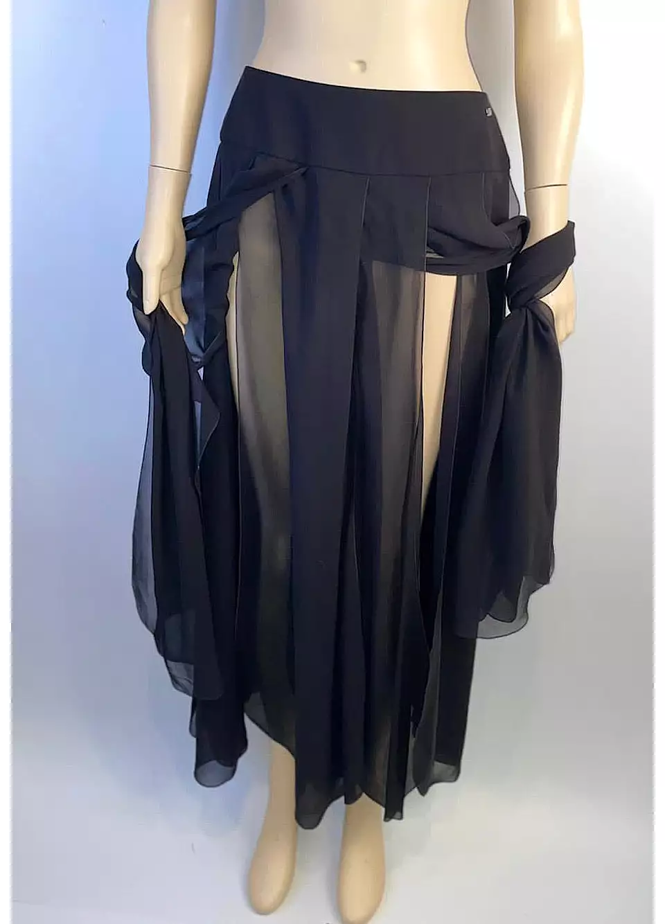 NWT Chanel 00S, 2000 Summer black long chiffon skirt FR 40