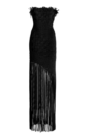 Oscar de la Renta Fringed-Hem Crepe Maxi Dress 