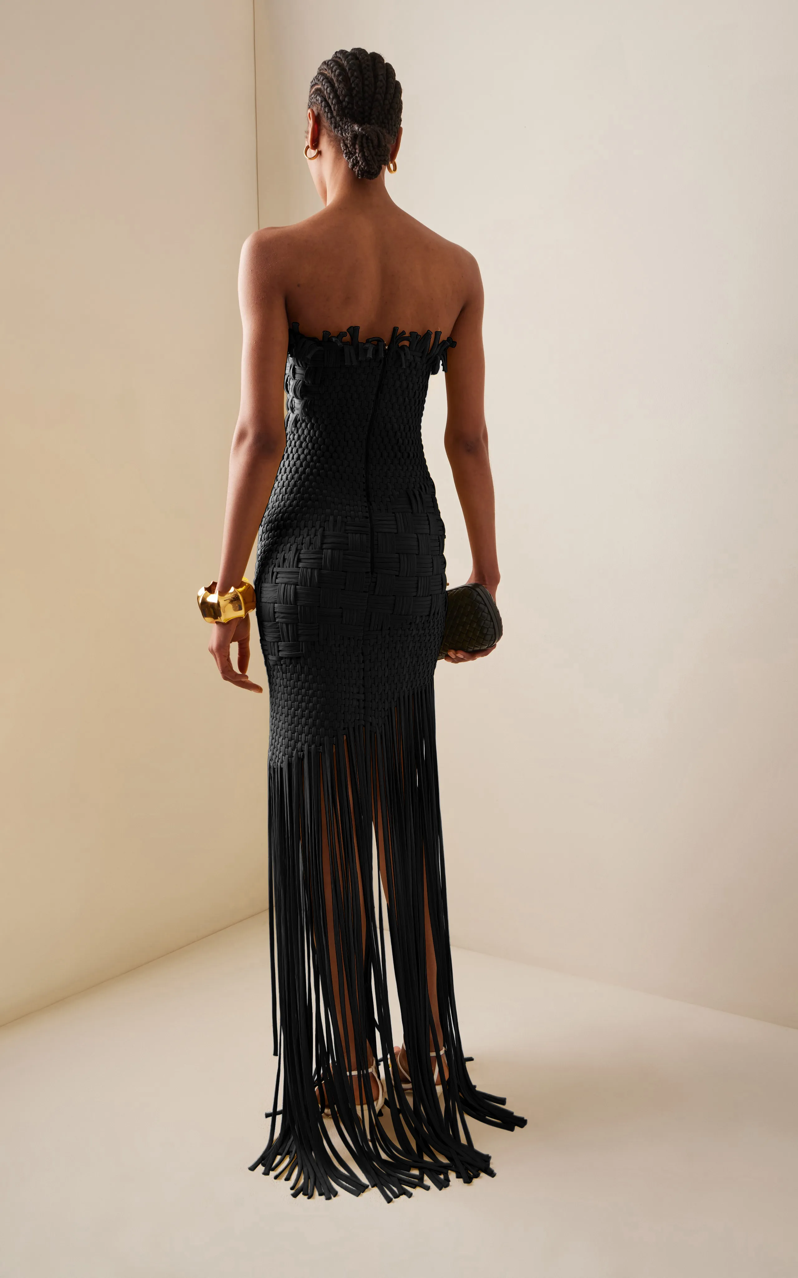 Oscar de la Renta Fringed-Hem Crepe Maxi Dress 