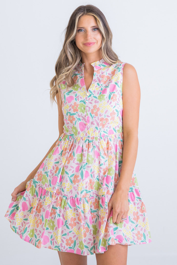 Pastel Floral Vneck Dress