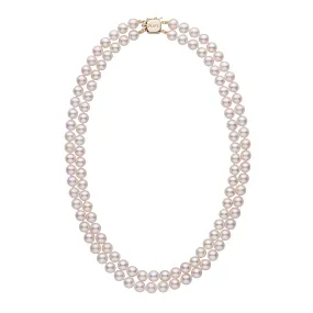 Personalized 7.0-7.5 mm AAA Akoya Pearl Double Strand Square Clasp Necklace