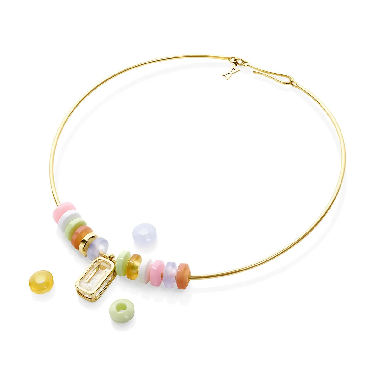 Pfefferminz choker mint yellow gold with rock crystal and candy beads