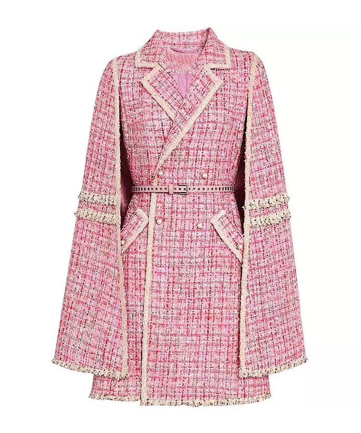 Pink Tweed Cape Belted Coat