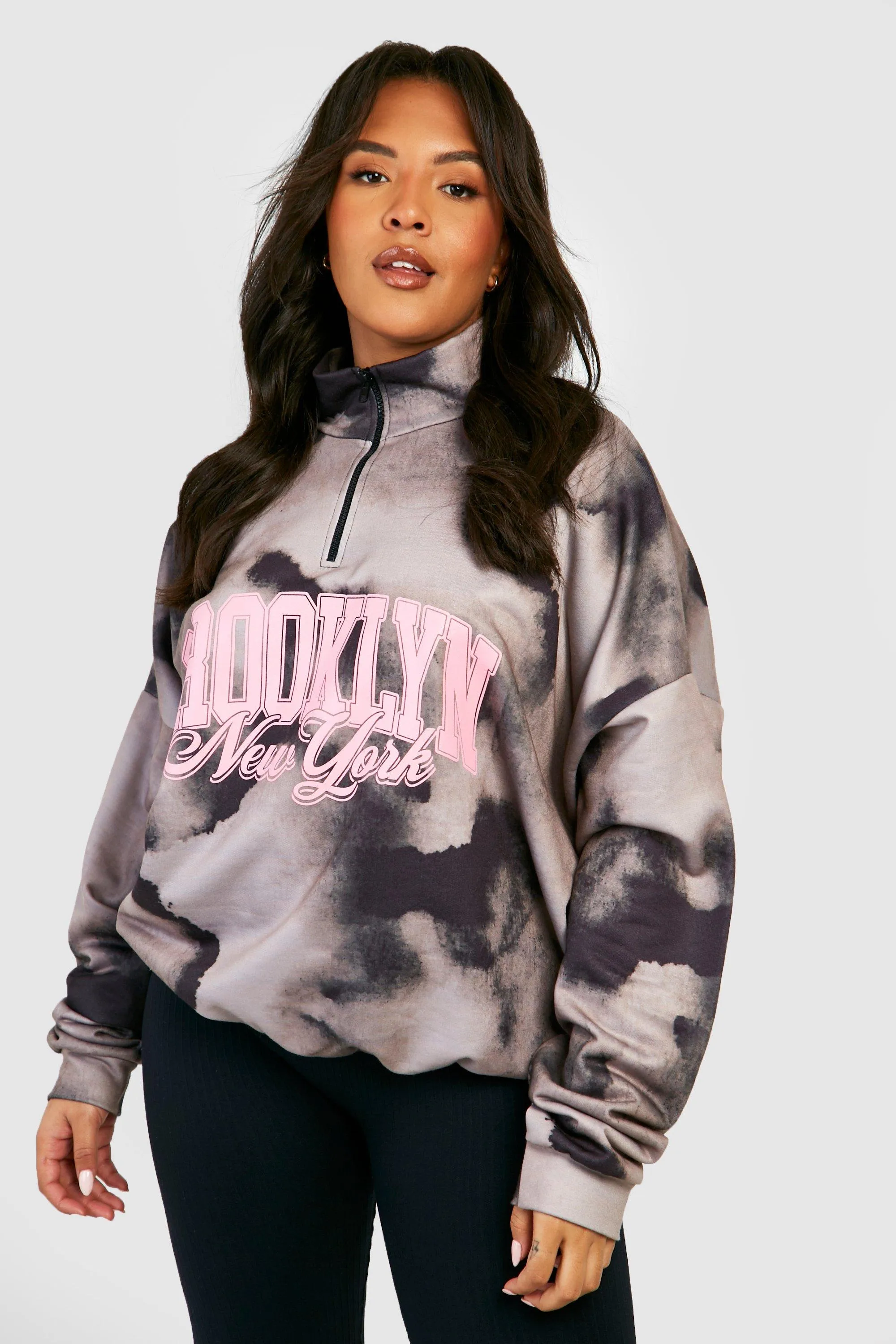 Plus Brooklyn Tie Dye Half Zip Oversized Sweater