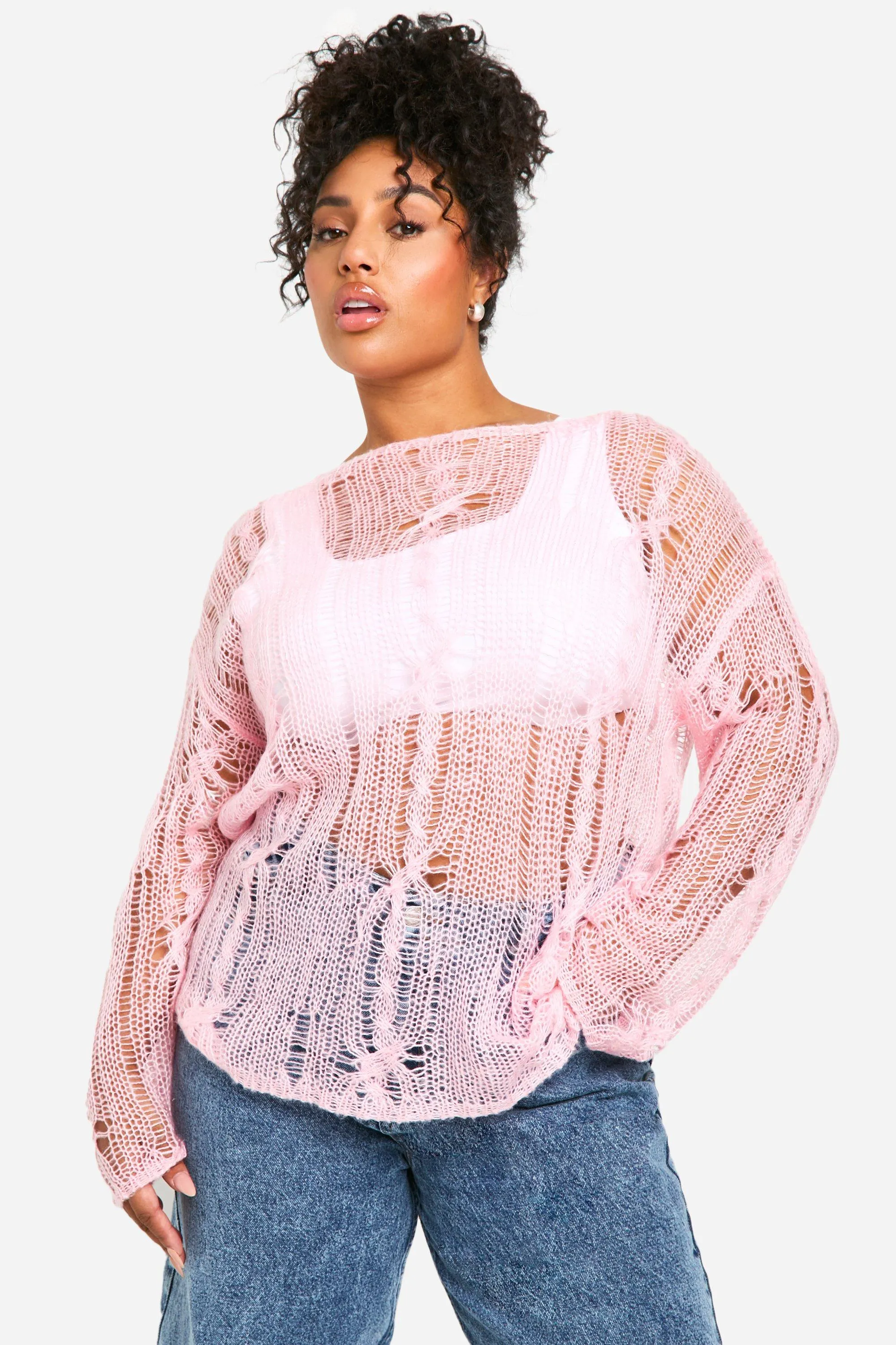 Plus Cable Detail Sheer Oversized Sweater