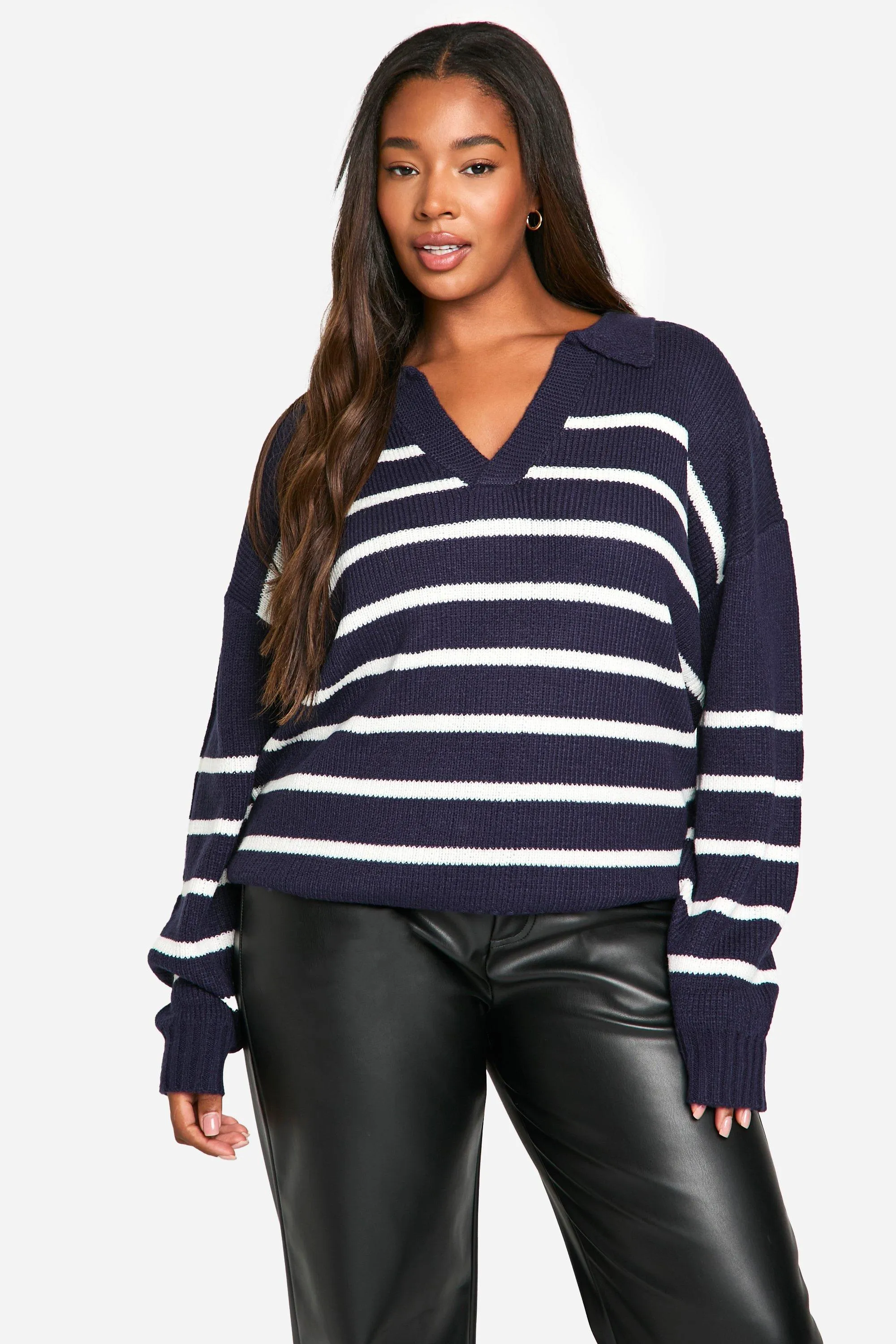 Plus Collared Stripe Sweater