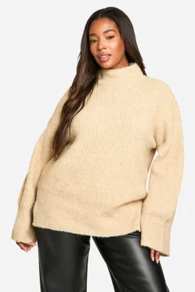 Plus Oversized High Neck Knitted Sweater