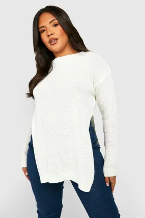 Plus Side Split Moss Stitch Tunic Sweater