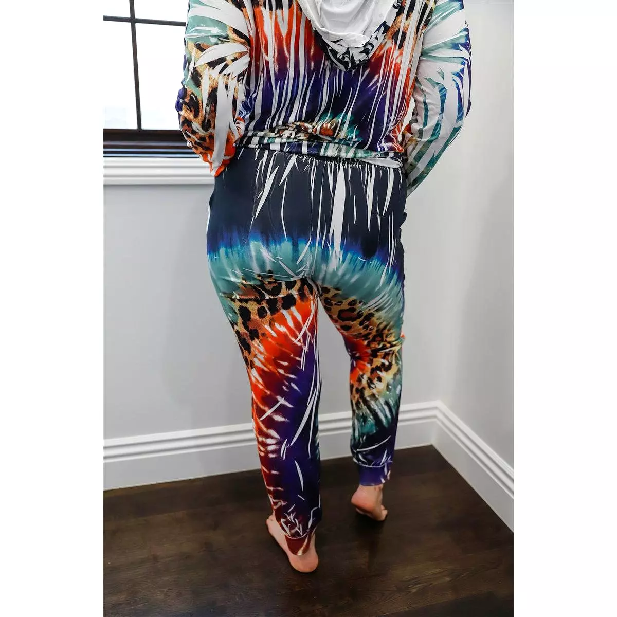 Plus size hooded long sleeve top & pants set