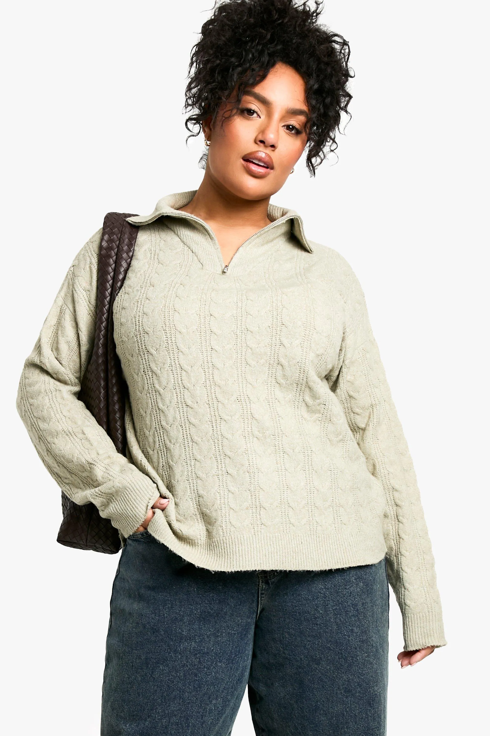 Plus Soft Cable Funnel Neck Sweater