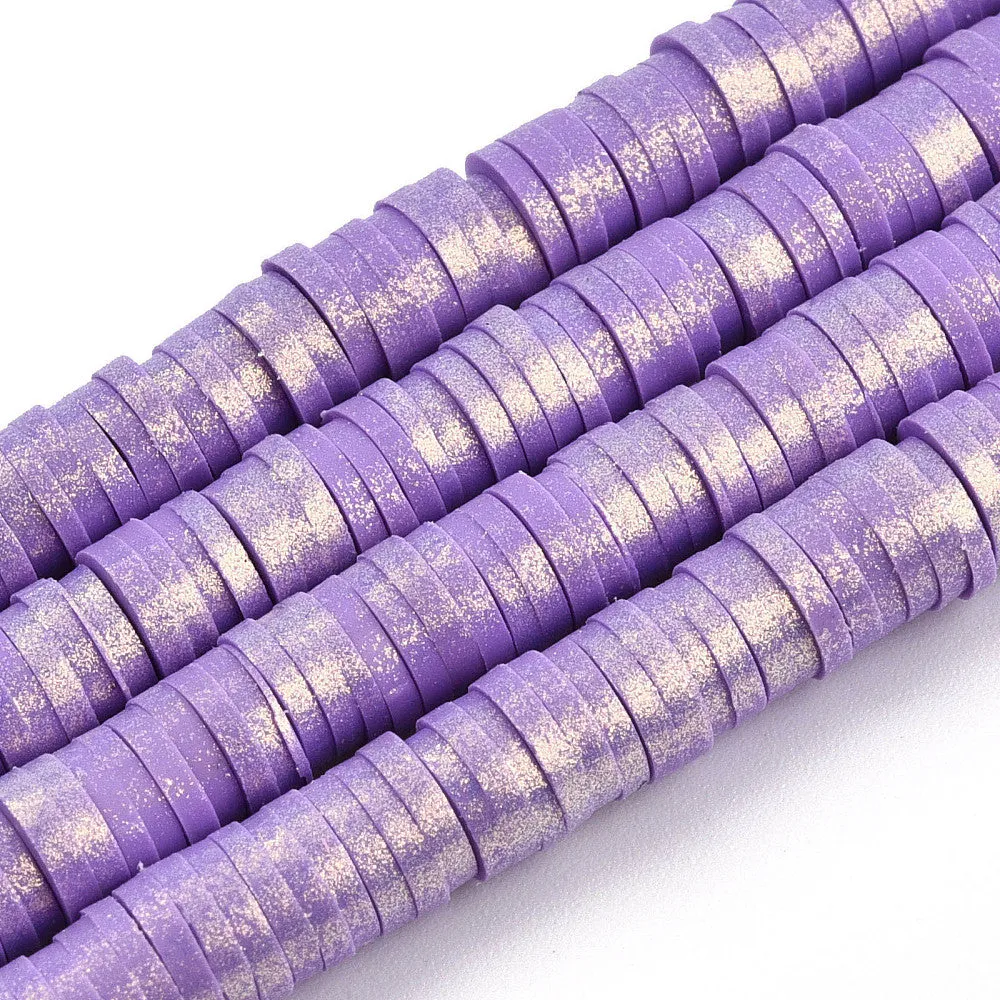 Polymer Clay Beads, Heishi Beads, Round, Pearlized, Lilac, 6mm