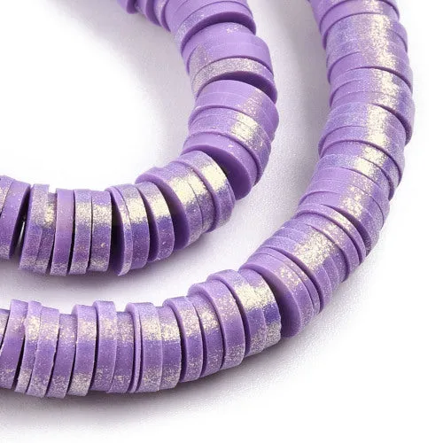 Polymer Clay Beads, Heishi Beads, Round, Pearlized, Lilac, 6mm