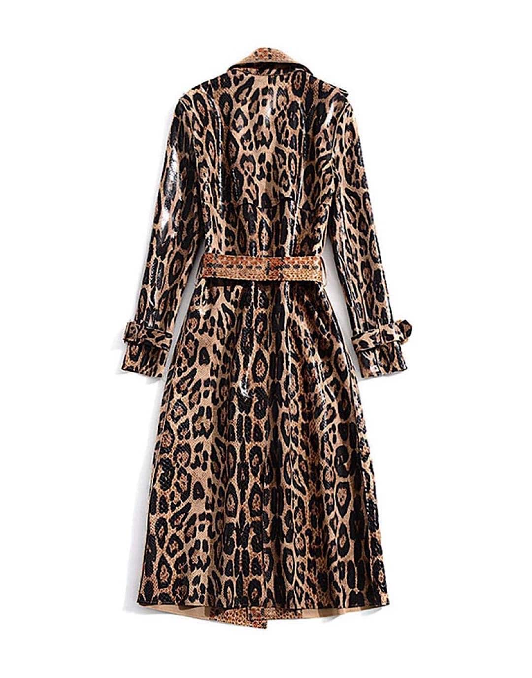 PU Leather Snake Pattern Midi Coat