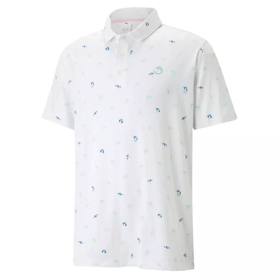 Puma AP CLOUDSPUN Dancing Umbrellas Men's Golf Polo - White