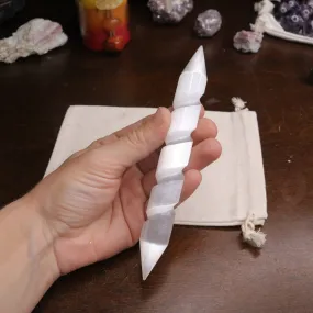 Radiate Platinum White Light ~ Selenite Spiral Wand Carving