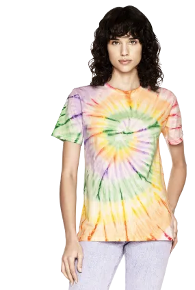 Rainbow Tie Dye Women's Rolled Up Sleeves Organic Cotton T-shirt