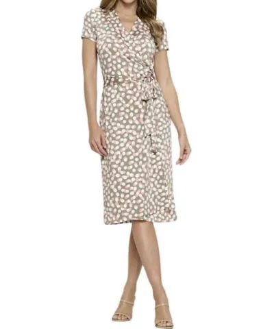 reneec. Polka Dot V Neck Wrap Dress With Tie In Light Olive