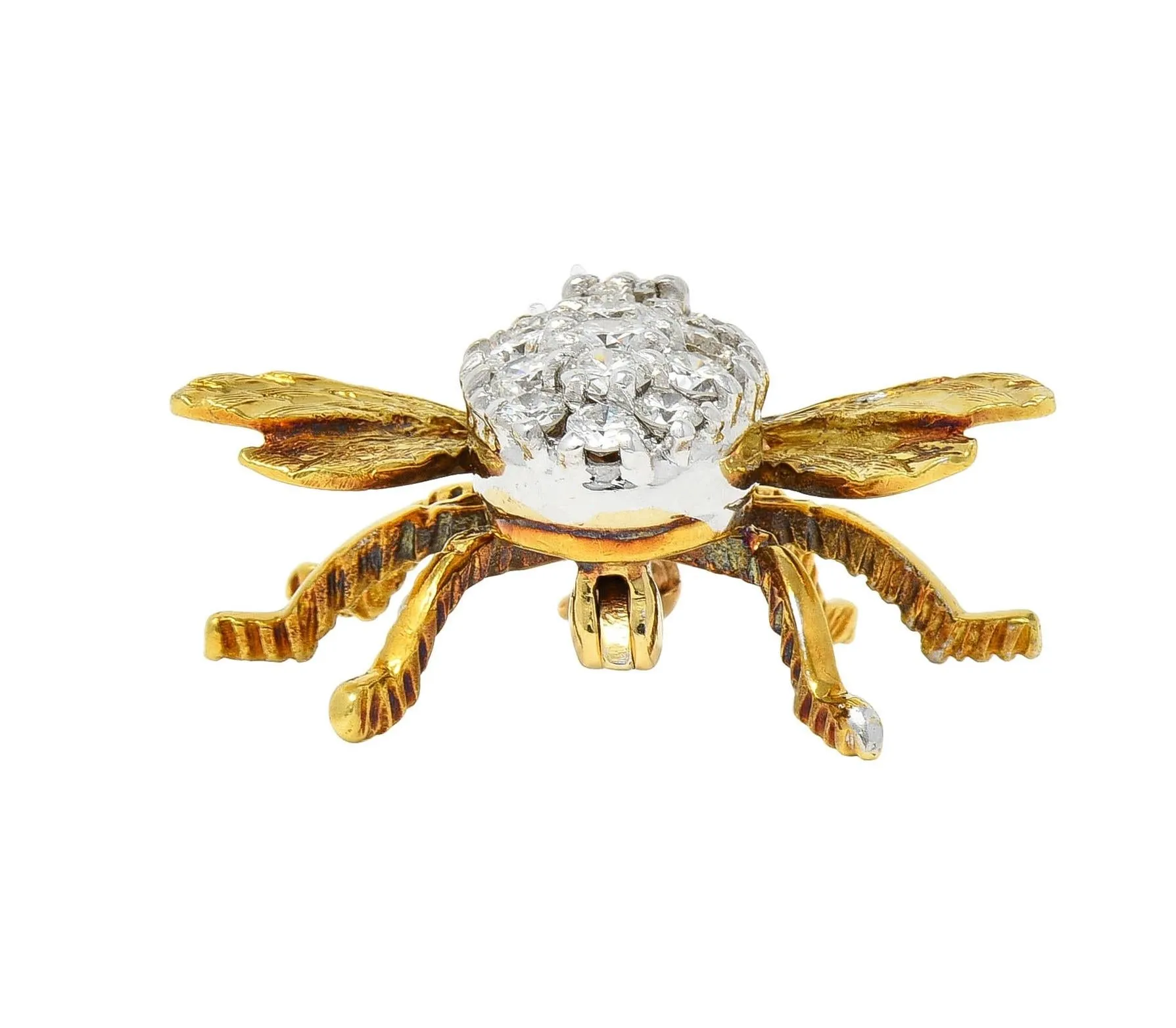 Rosenthal 1960's 1.16 CTW Diamond Ruby 18 Karat Two-Tone Gold Vintage Bee Bug Brooch