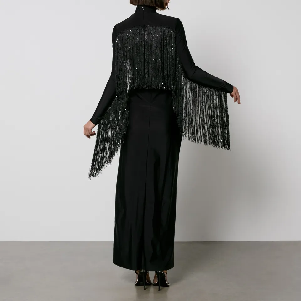 Rotate Birger Christensen Sequinned Fringed Stretch-Jersey Maxi Dress - DK 34/UK 6 | Coggles