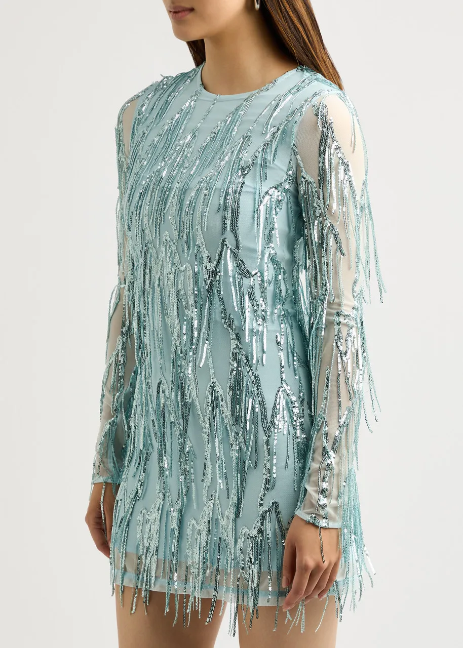 ROTATE SUNDAY Fringed sequin-embellished tulle mini dress  -                         -                     -                