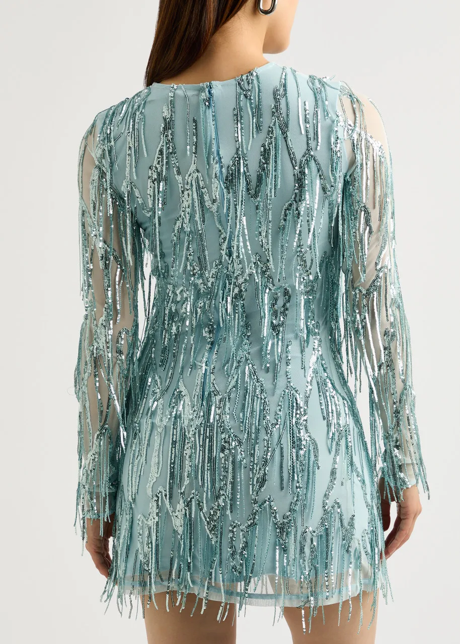 ROTATE SUNDAY Fringed sequin-embellished tulle mini dress  -                         -                     -                