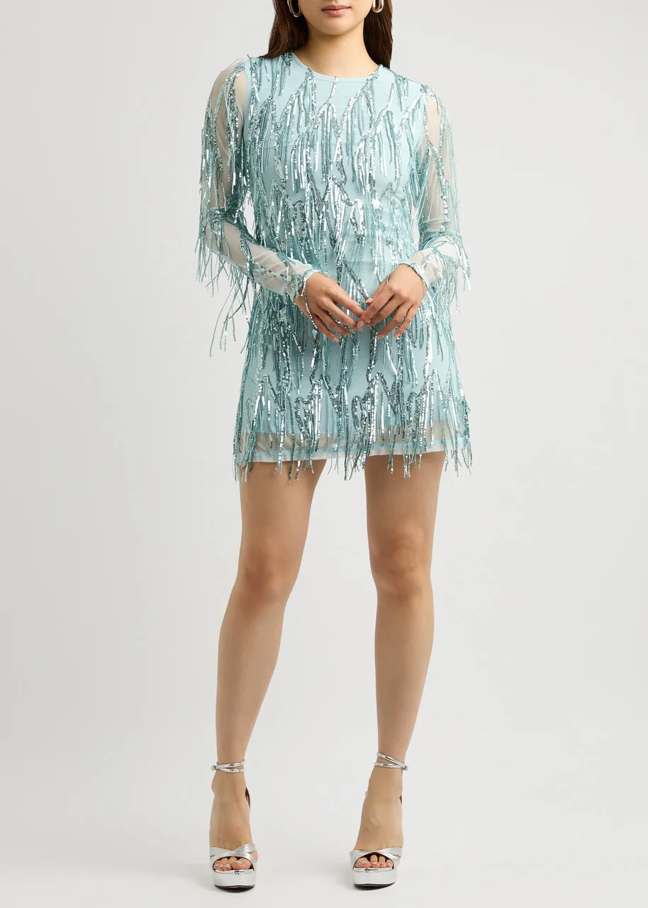 ROTATE SUNDAY Fringed sequin-embellished tulle mini dress  -                         -                     -                