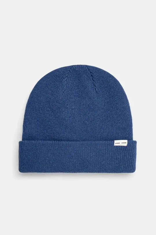 Samsoe Samsoe wool beanie navy blue color thick knit