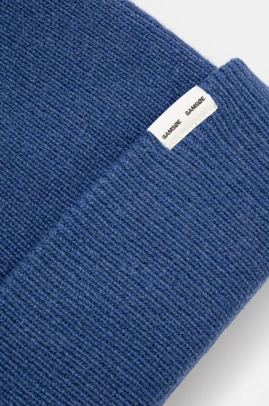 Samsoe Samsoe wool beanie navy blue color thick knit