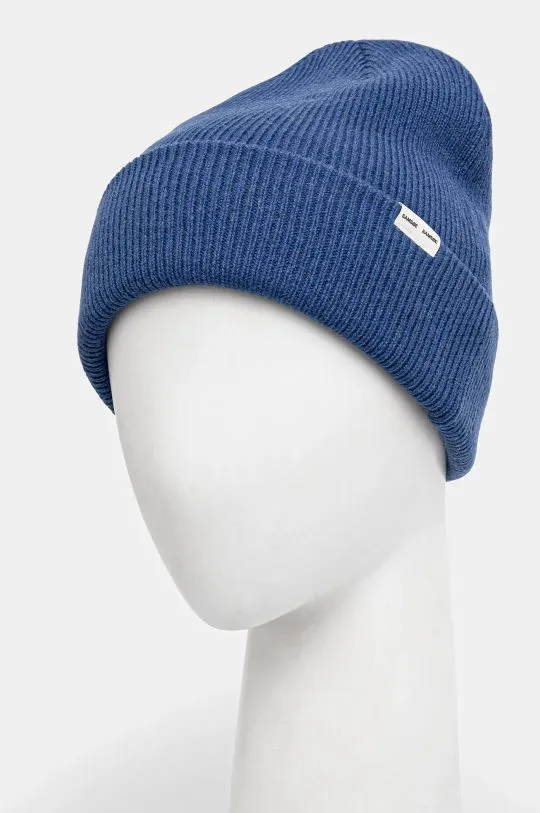 Samsoe Samsoe wool beanie navy blue color thick knit