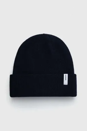 Samsoe Samsoe wool beanie navy blue color