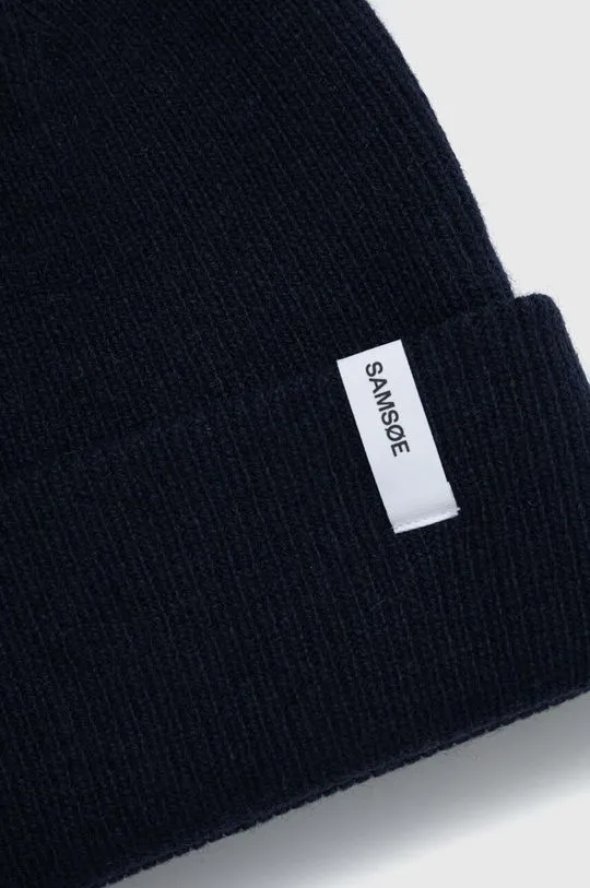 Samsoe Samsoe wool beanie navy blue color