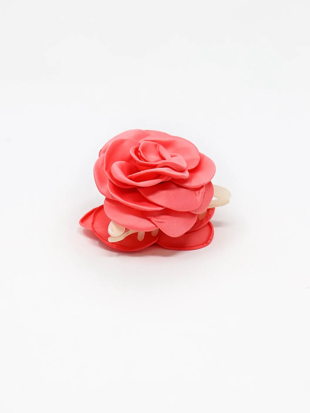 Satin Rose Hair Clip - Coral