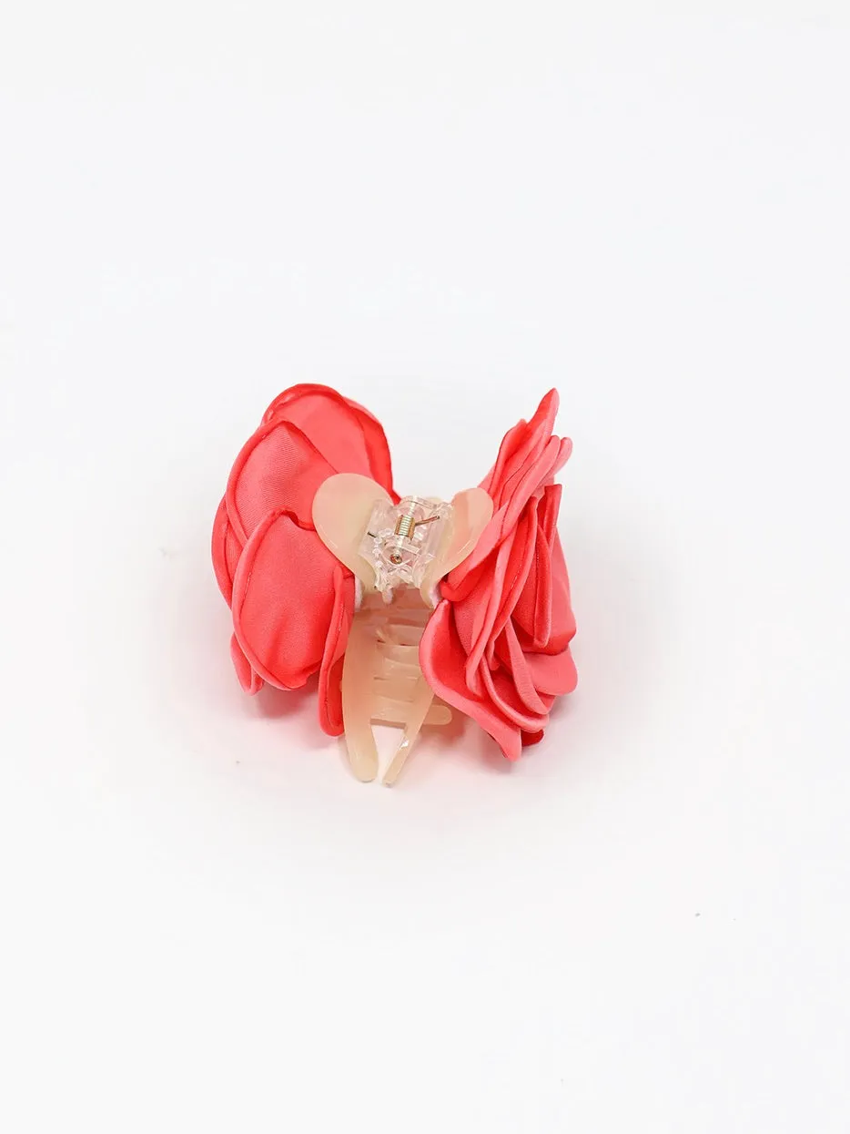 Satin Rose Hair Clip - Coral