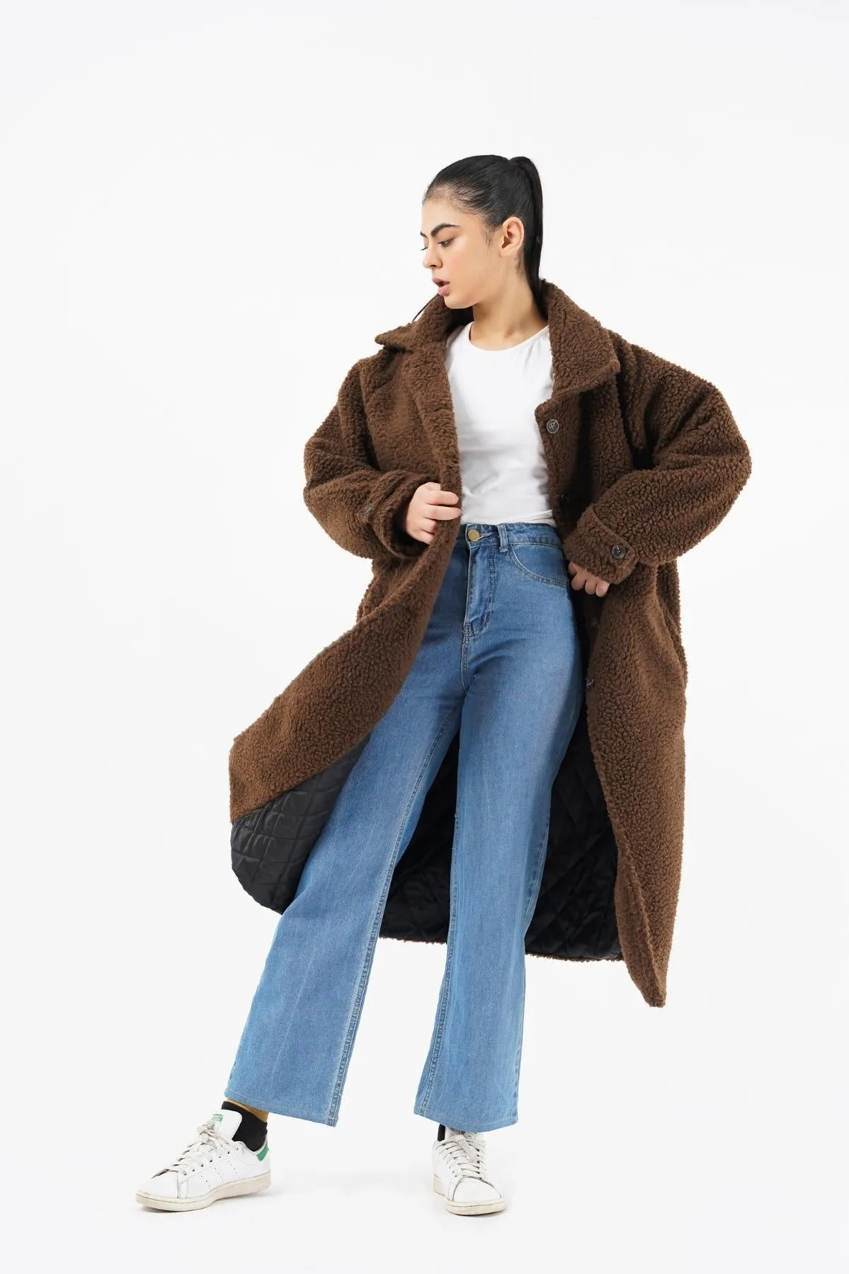 Sherpa Long Coat - chocolate brown