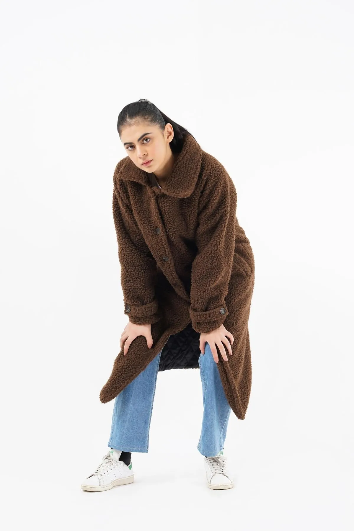 Sherpa Long Coat - chocolate brown