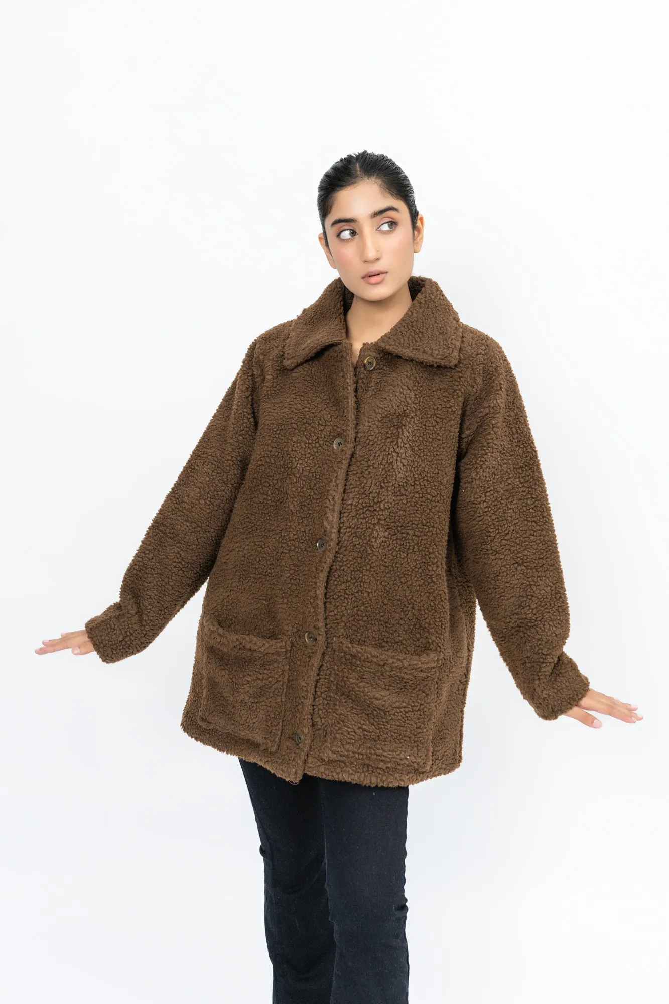 Sherpa Short Coat - Chocolate Brown