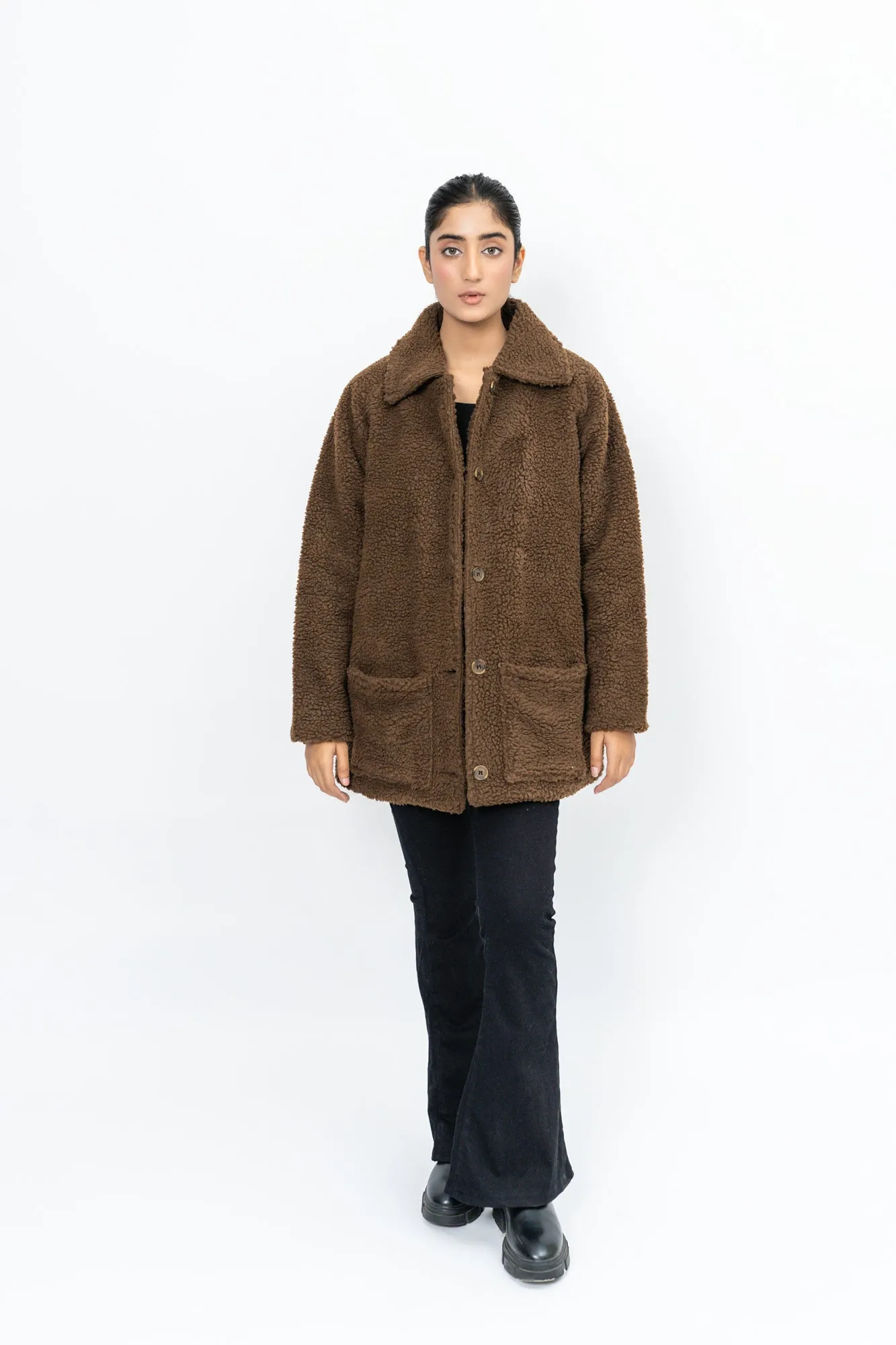 Sherpa Short Coat - Chocolate Brown