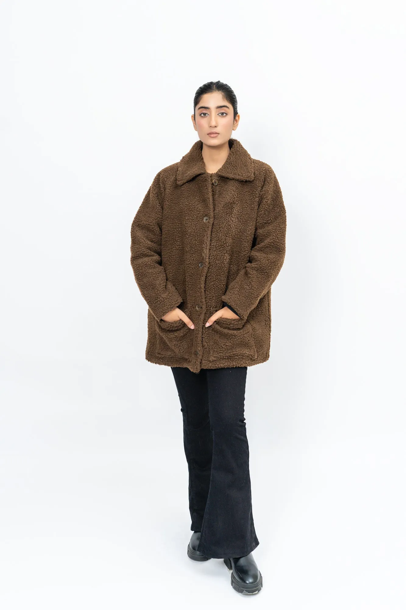 Sherpa Short Coat - Chocolate Brown