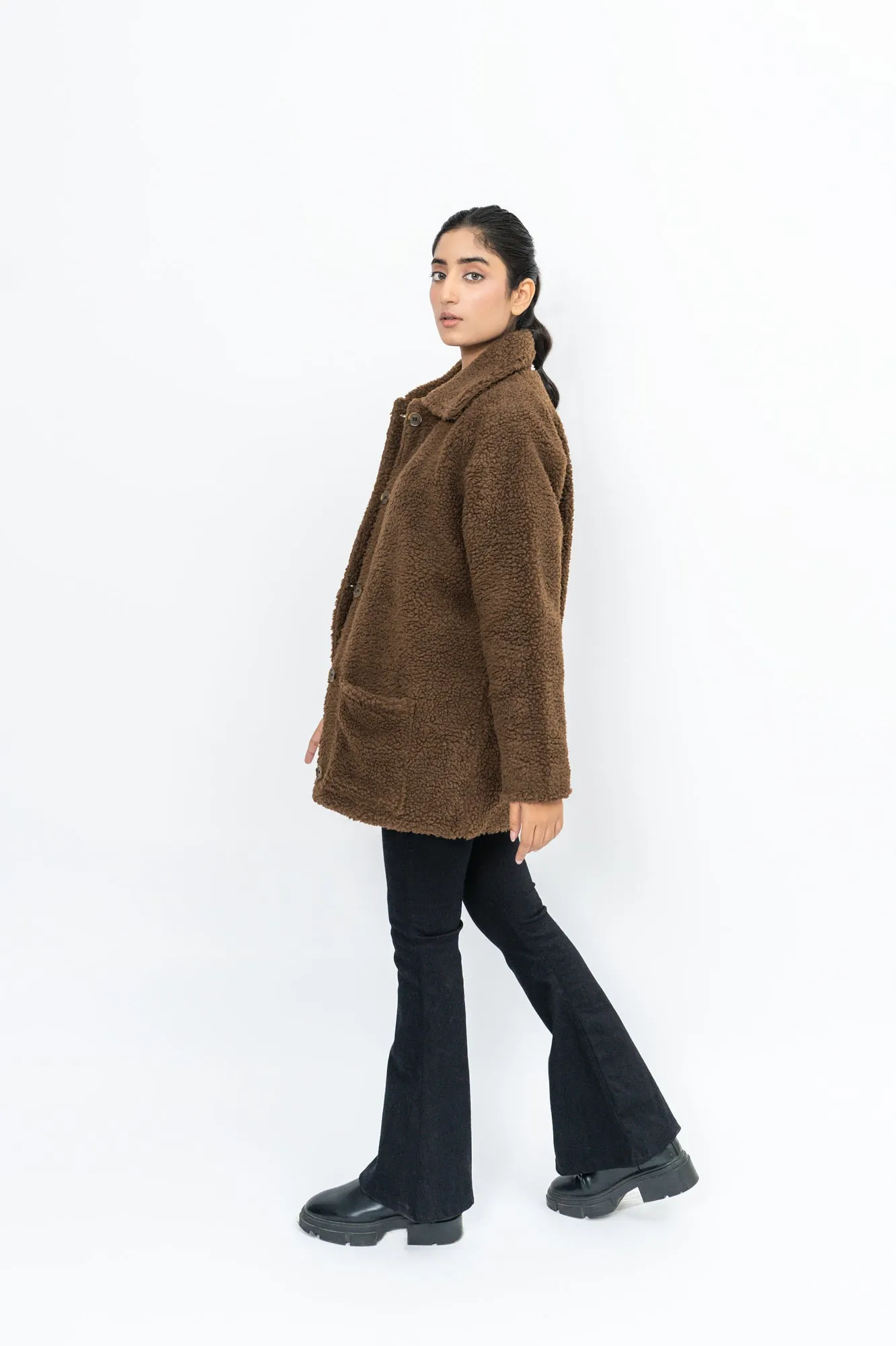 Sherpa Short Coat - Chocolate Brown