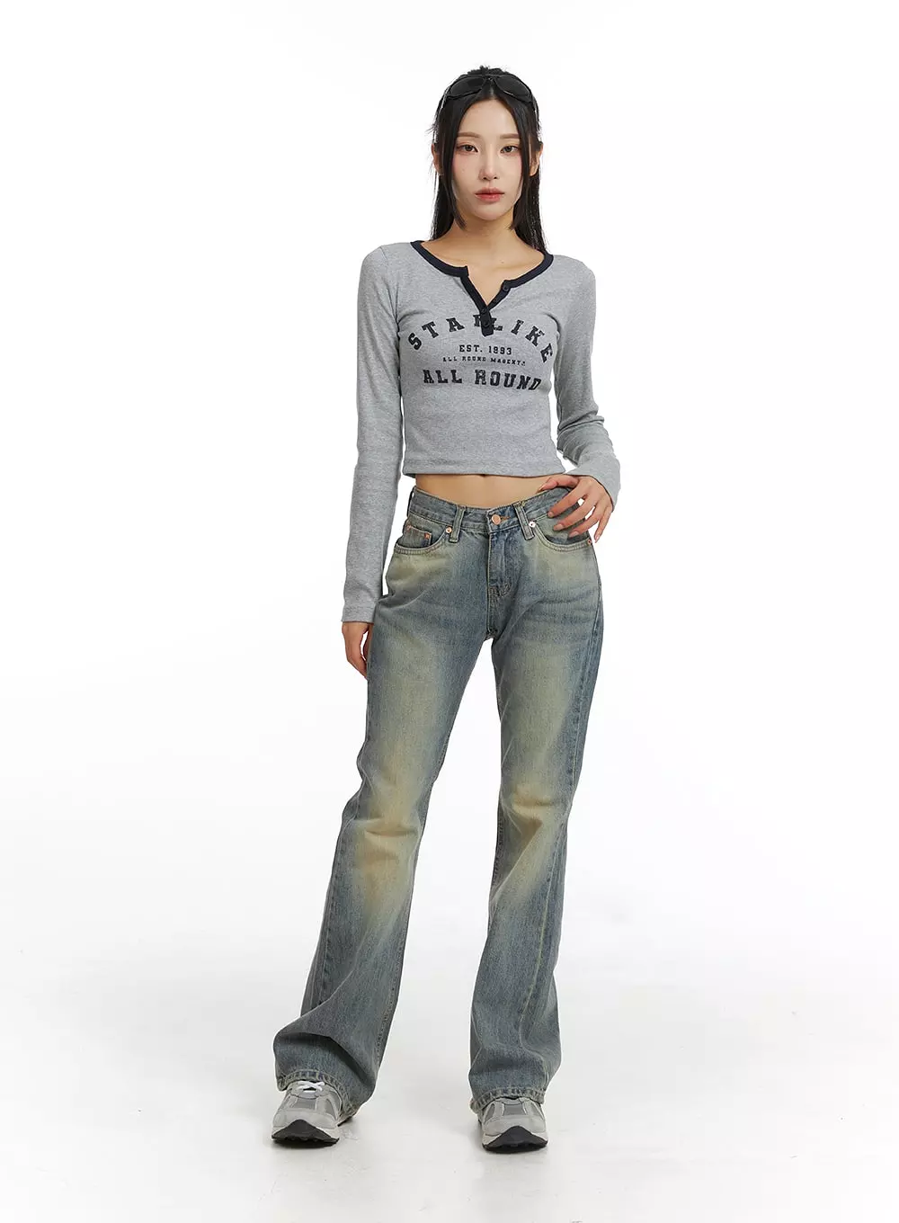 Slim Leg Washed Denim Bootcut Jeans CJ416