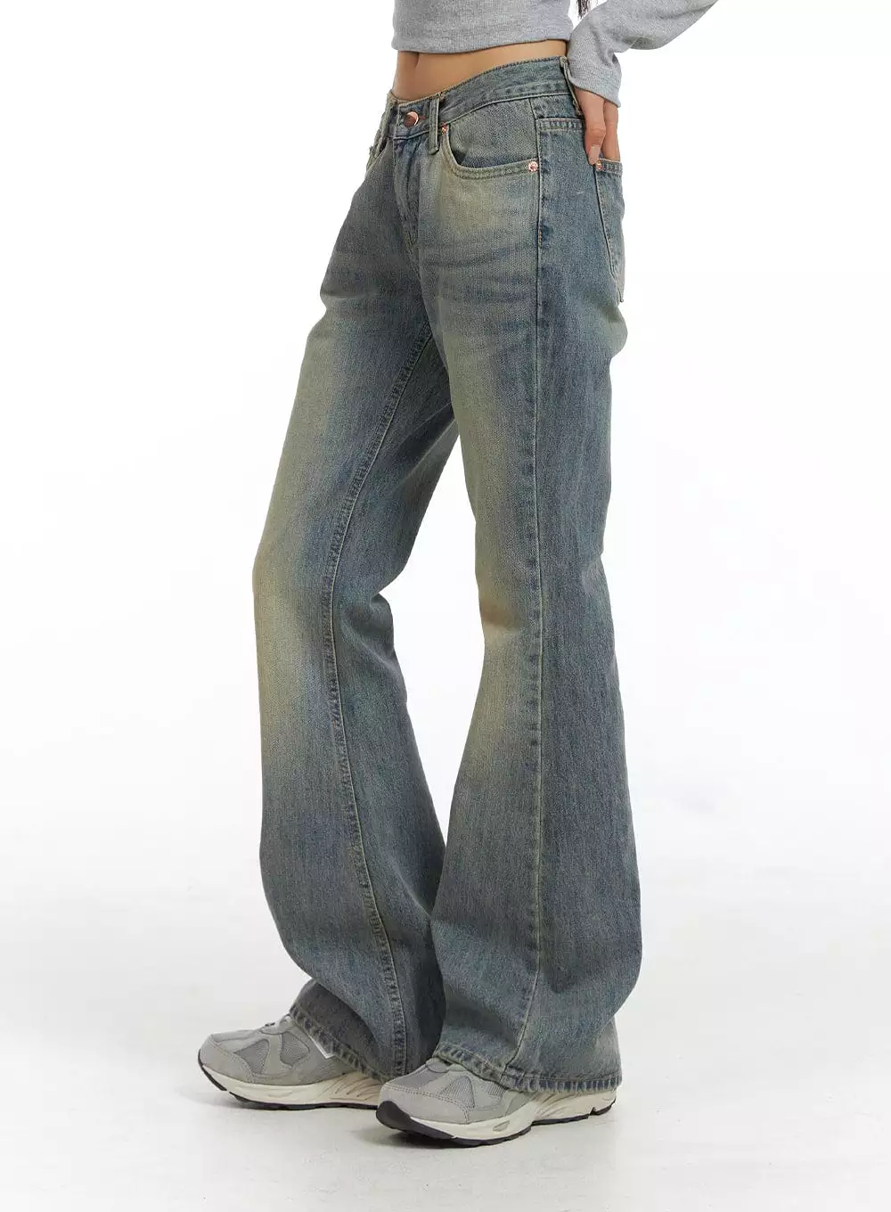 Slim Leg Washed Denim Bootcut Jeans CJ416