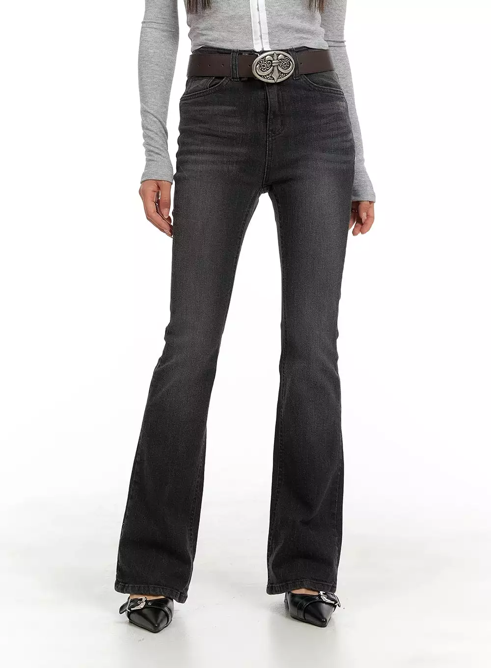 Slim Washed Denim Bootcut Jeans CA403