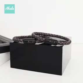 SP067 吸磁刻字真皮手繩 Stainless Steel Engraved Leather Bracelet