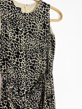 SpenserJeremy Elegant Leopard Print Faux Wrap Silk Sleeveless Dress